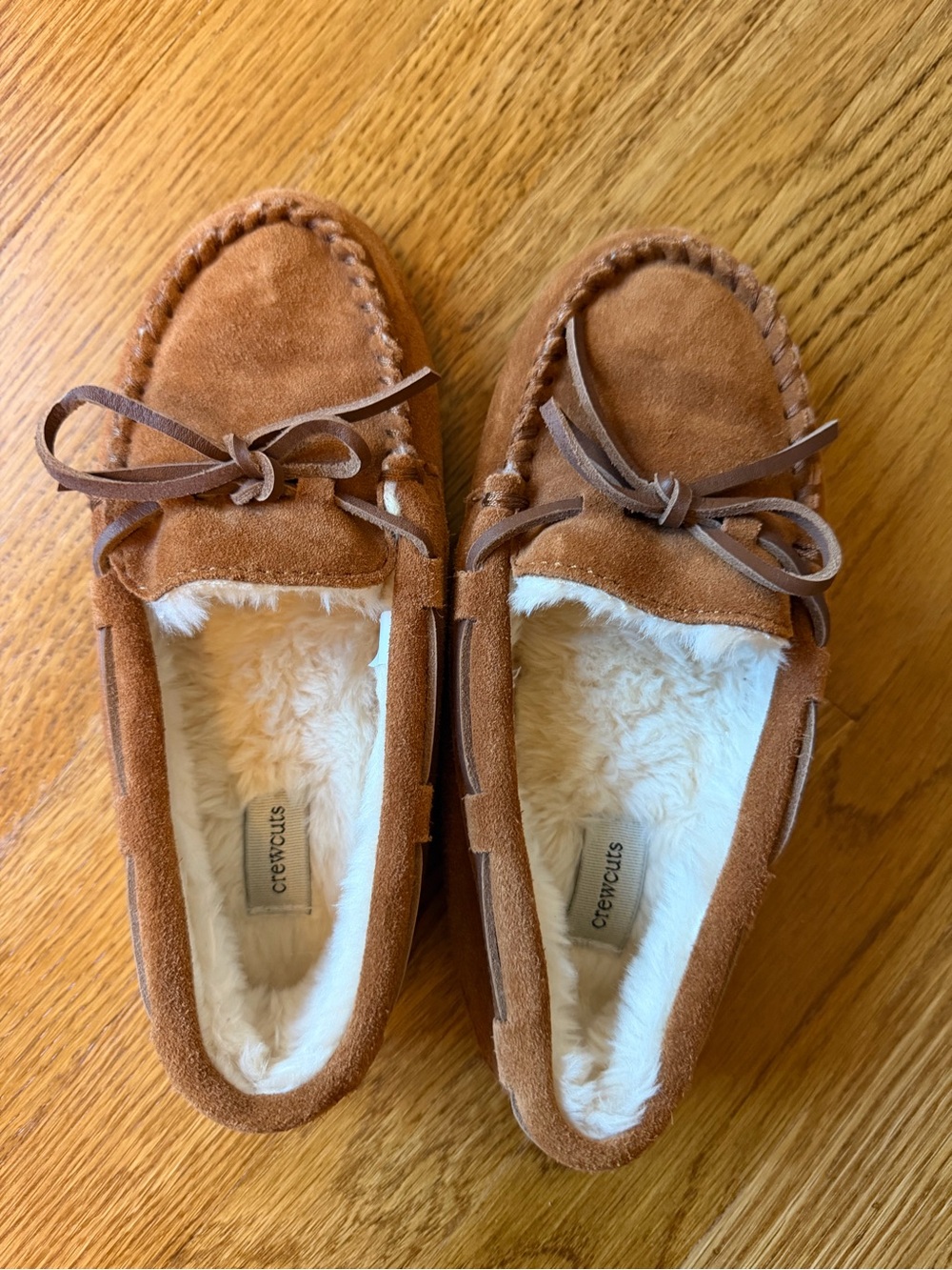 Crewcuts Kids Suede Moccasin Slippers, Brown, Size 4